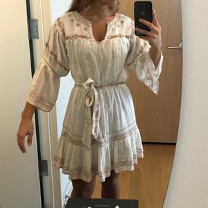 Love Sam belted ivory embroidered dress